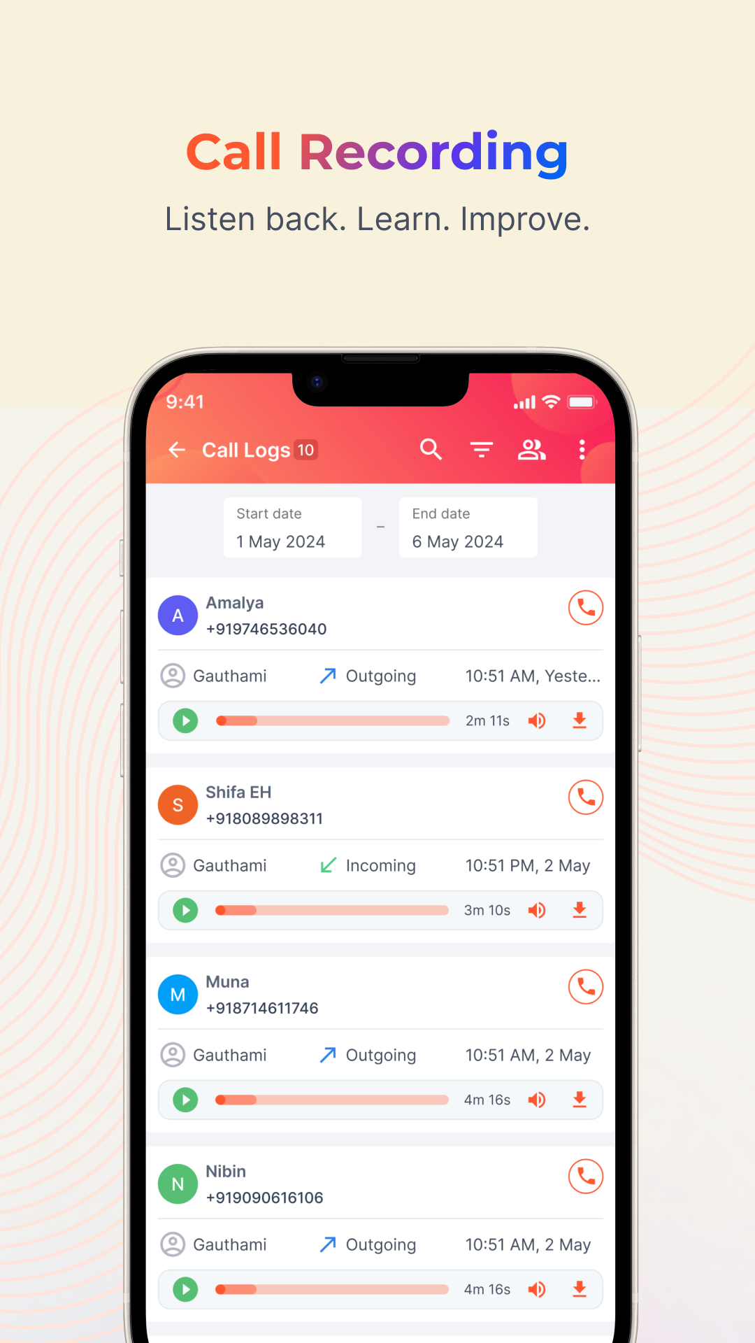 screenshot of Runo Call Management CRM